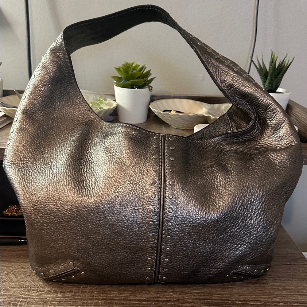 MICHAEL Michael Kors Gray Silver Hobo Bag with Crescent Shape